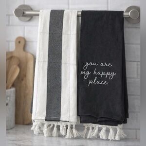 NWT You Are My Happy Place Bar Towels Set of 2 Black White